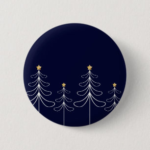 Elegant minimalist Christmas tree design blue 6 Cm Round Badge