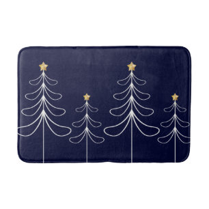 Elegant minimalist Christmas tree design blue Bath Mat