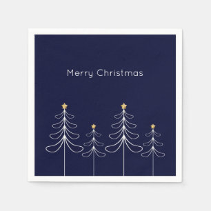 Elegant minimalist Christmas tree design blue Napkin