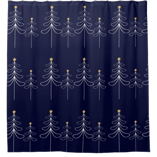 Elegant minimalist Christmas tree design blue Shower Curtain (Front)