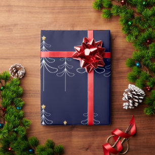 Elegant minimalist Christmas tree design blue Wrapping Paper