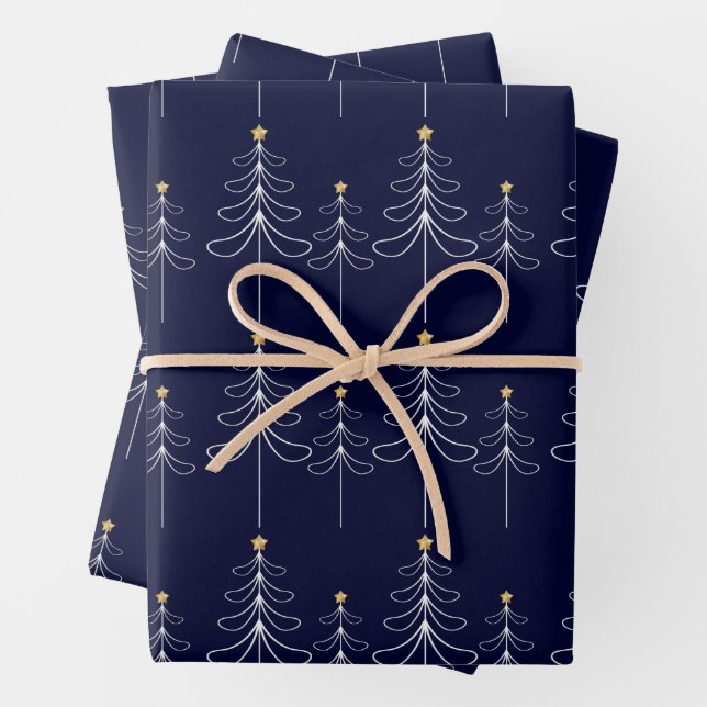 Elegant minimalist Christmas tree design blue Wrapping Paper Sheet (In situ)