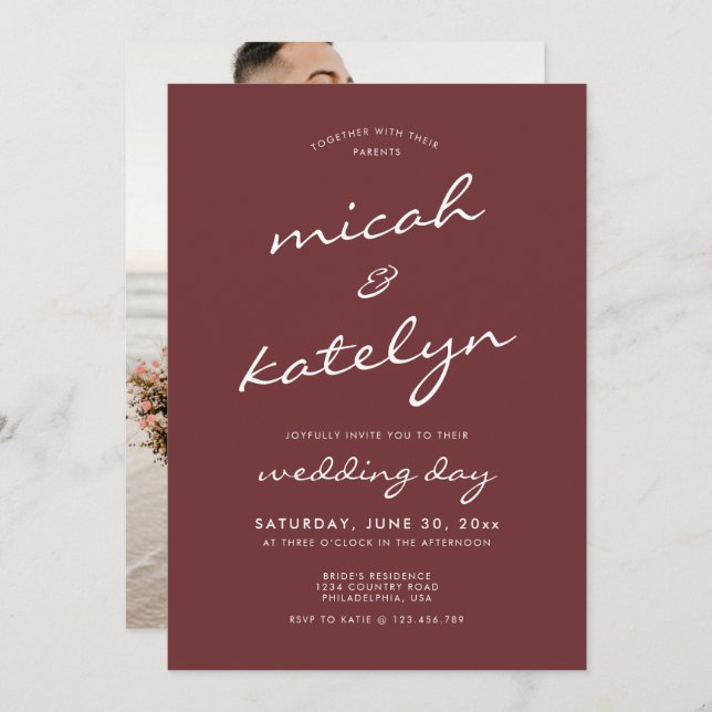 Elegant Minimalist Cinnamon Rose Wedding Invitation (Front/Back)