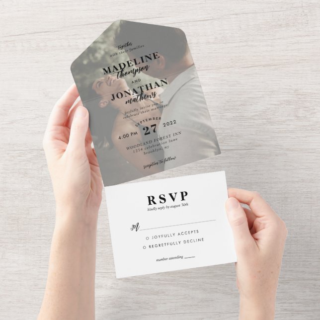 Elegant Minimalist Classy Photo Wedding Rsvp All In One Invitation (Tearaway)
