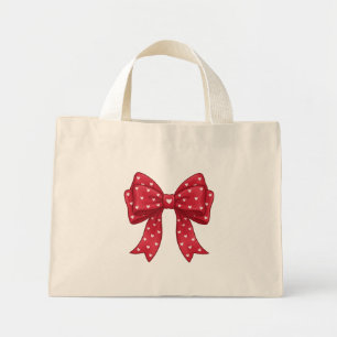 Elegant Minimalist Coquette Red Bow with Hearts Mini Tote Bag