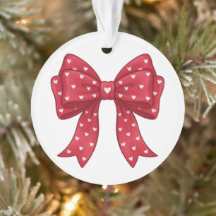 Elegant Minimalist Coquette Red Bow with Hearts  Ornament