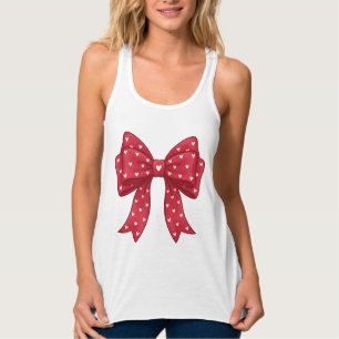 Elegant Minimalist Coquette Red Bow with Hearts Singlet
