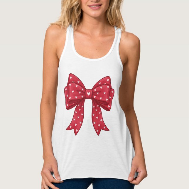 Elegant Minimalist Coquette Red Bow with Hearts Singlet (Front)
