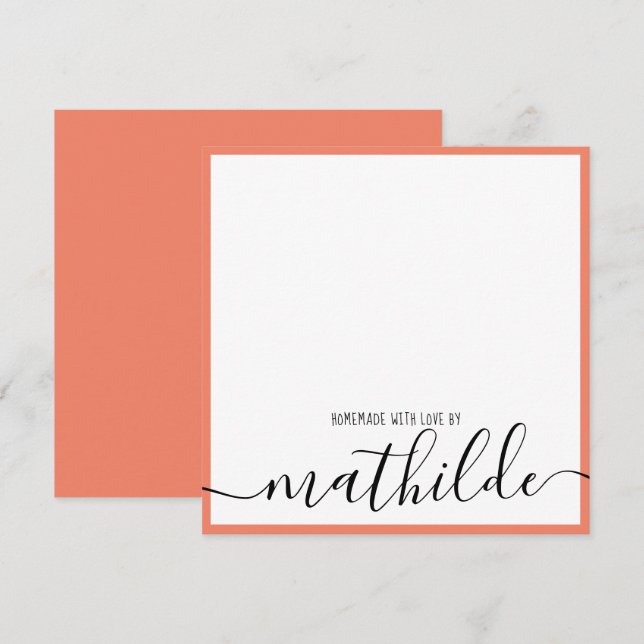 Elegant Minimalist Coral Border Black Script Name Card (Front/Back)