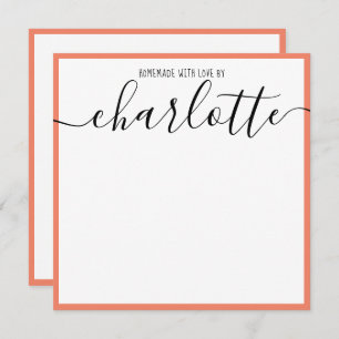 Elegant Minimalist Coral Strips Black Script Name  Card