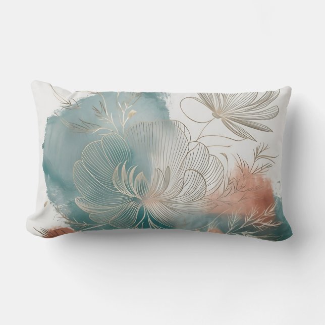 Elegant Minimalist Cosmo Line Art with Gold Accent Lumbar Cushion (Front)