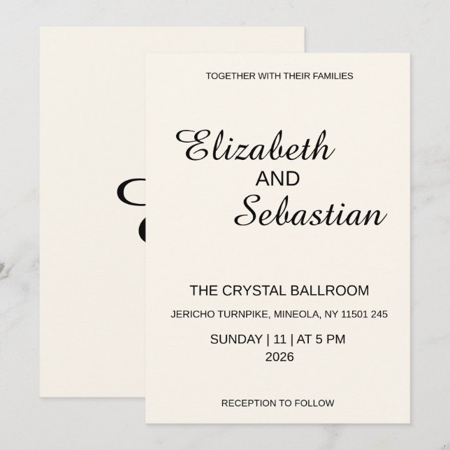 Elegant Minimalist Cream Calligraphy Wedding  (Front/Back)