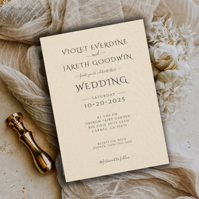 Elegant Minimalist Cream Linen Effect Wedding  Invitation (Creator Uploaded)