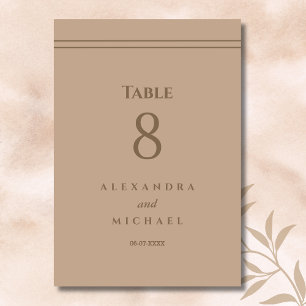 Elegant Minimalist Cream Taupe Wedding  Table Number