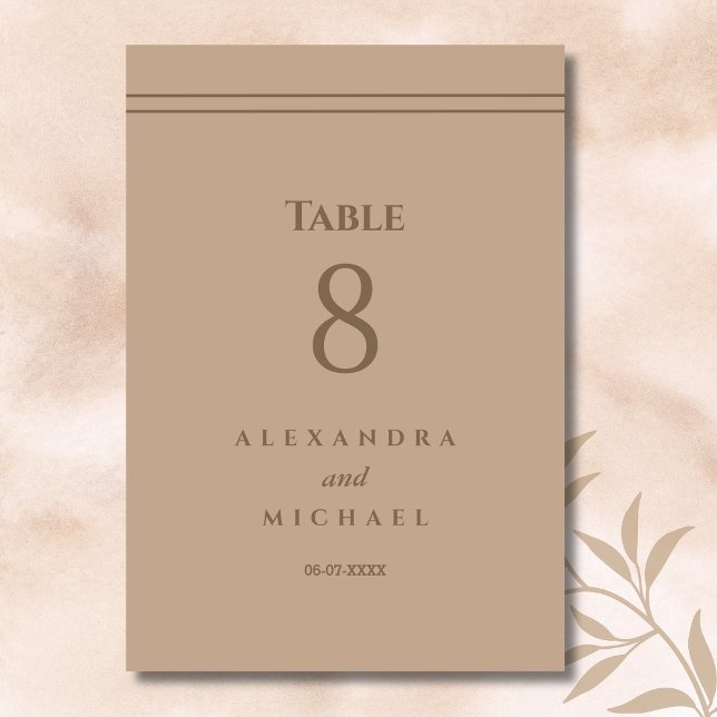 Elegant Minimalist Cream Taupe Wedding  Table Number (Creator Uploaded)