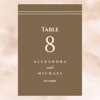 Elegant Minimalist Cream Taupe Wedding Table Number