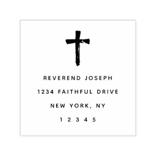 Elegant Minimalist Cruxifix Cross Return Address Self-inking Stamp