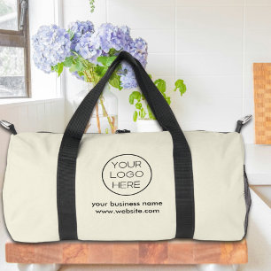 Elegant Minimalist Custom Business Logo   Beige Duffle Bag