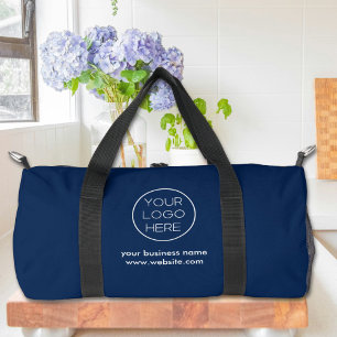 Elegant Minimalist Custom Business Logo Navy Duffle Bag