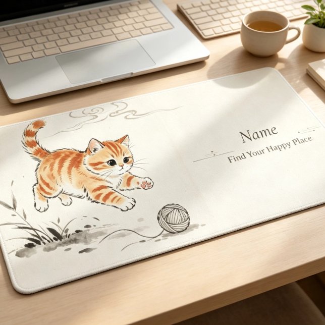 Elegant Minimalist Custom Desk Mat, Orange Cat Art Mat (Elegant Minimalist Custom Orange Cat Art Desk Mat Gift)
