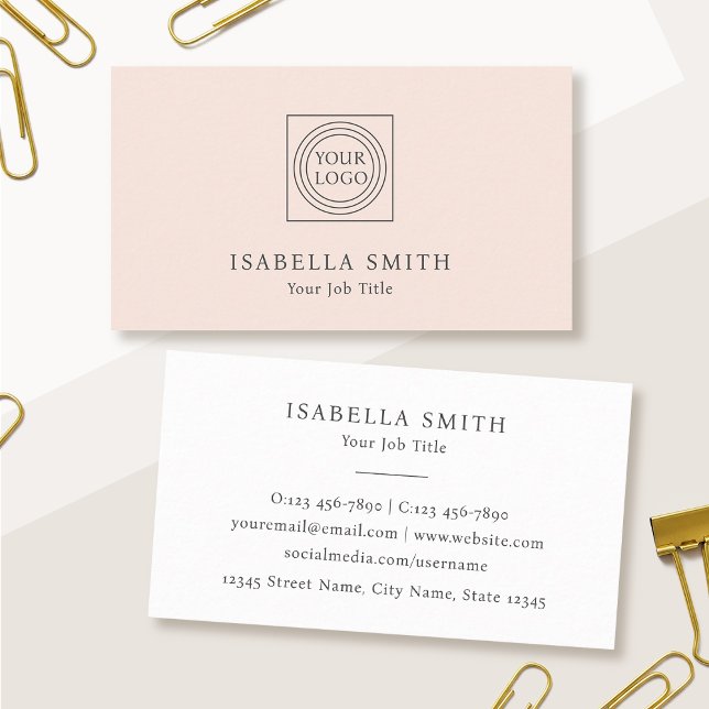 Elegant Minimalist Custom Logo Blush Pink Business Card (Creator Uploaded)