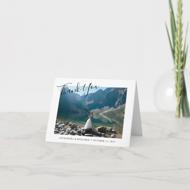 Elegant Minimalist Custom Message Wedding Photo  Thank You Card (Front)