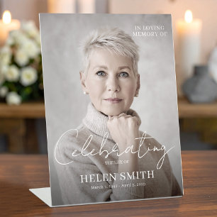 Elegant Minimalist Custom Photo Funeral Memorial Pedestal Sign