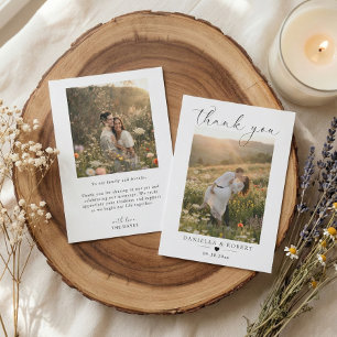 Elegant Minimalist Custom Wedding Couple Photo Thank You Card