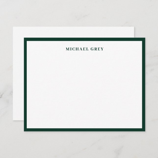 Elegant Minimalist Dark Green Name Border Flat Card (Front/Back)