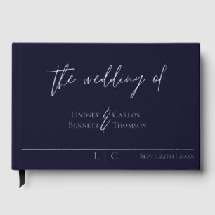 Elegant minimalist dark navy calligraphy foil guest book