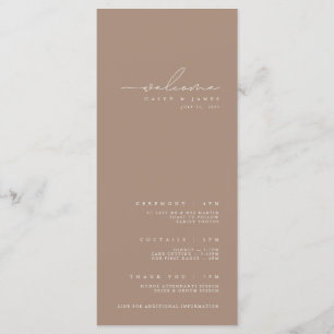 Elegant Minimalist Dark Taupe Wedding Program Menu