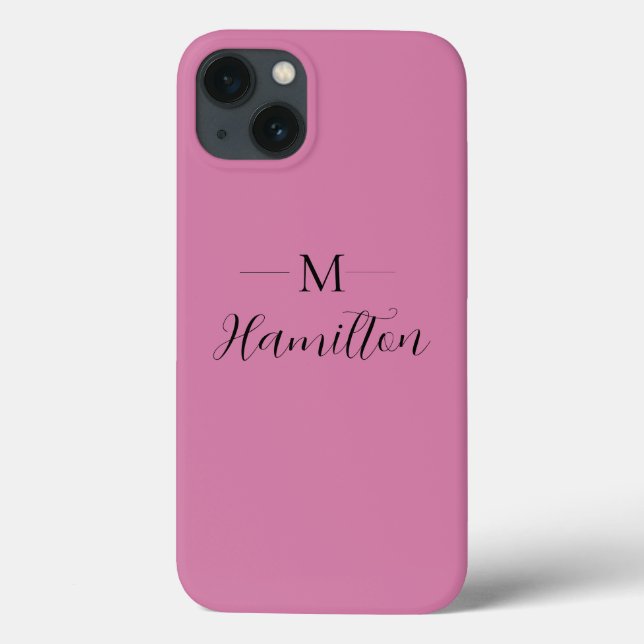 Elegant Minimalist Deep Pink Monogram Name Case-Mate iPhone Case (Back)