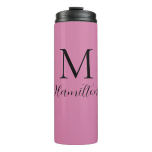 Elegant Minimalist Deep Pink Monogram Name Thermal Tumbler