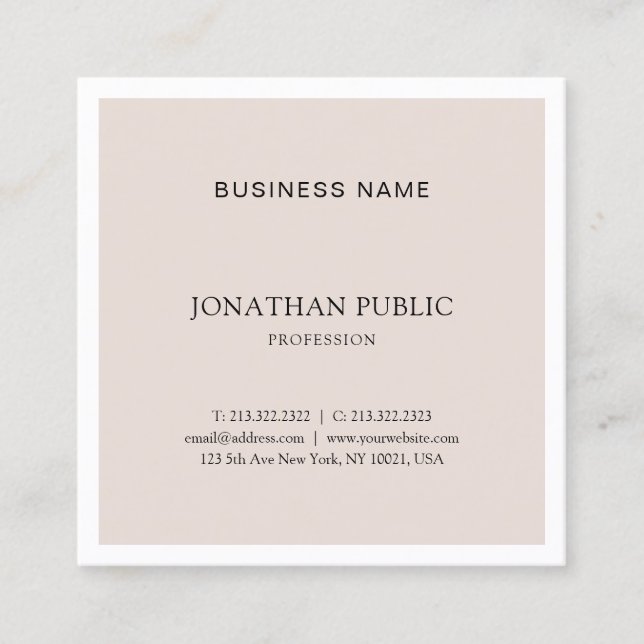 Elegant Minimalist Design Professional Plain Chic Square Business Card (Front)