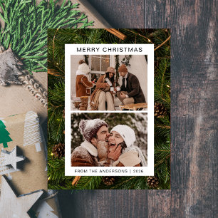 Elegant Minimalist Double Photo Christmas Holiday Postcard