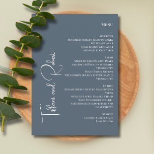 Elegant Minimalist Dusty Blue Big Names Wedding Menu