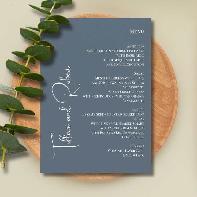 Elegant Minimalist Dusty Blue Big Names Wedding Menu (Creator Uploaded)