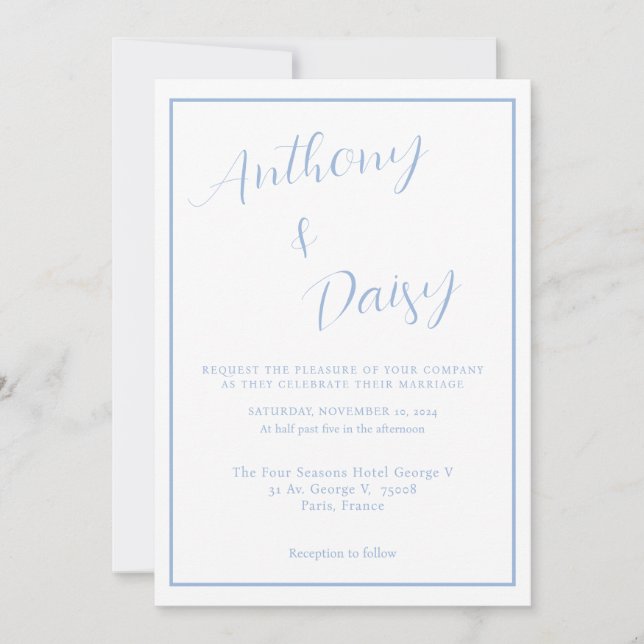 Elegant Minimalist Dusty Blue Border Wedding Invitation (Front)