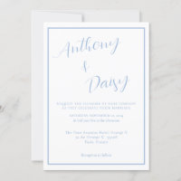 Elegant Minimalist Dusty Blue Border Wedding