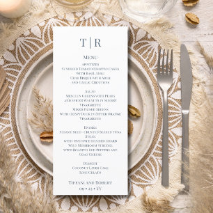 Elegant Minimalist Dusty Blue Letters Wedding Menu