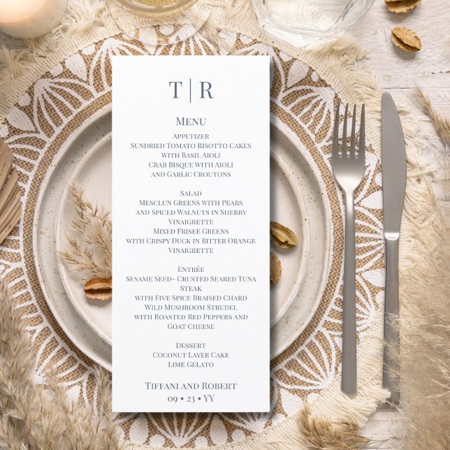 Elegant Minimalist Dusty Blue Letters Wedding  Menu (Creator Uploaded)