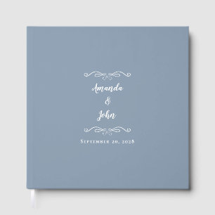 Elegant Minimalist Dusty Blue Wedding Calligraphy  Guest Book