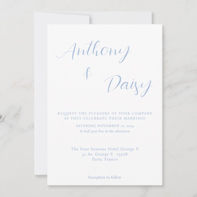 Elegant Minimalist Dusty Blue Wedding Invitation (Front)
