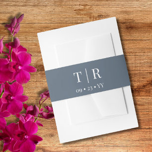 Elegant Minimalist Dusty Blue Wedding Invitation Belly Band