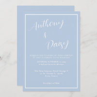 Elegant Minimalist Dusty Blue White Border Wedding