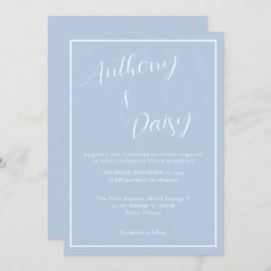 Elegant Minimalist Dusty Blue White Border Wedding Invitation