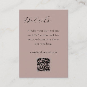 Elegant Minimalist Dusty Mauve Script QR Wedding Enclosure Card