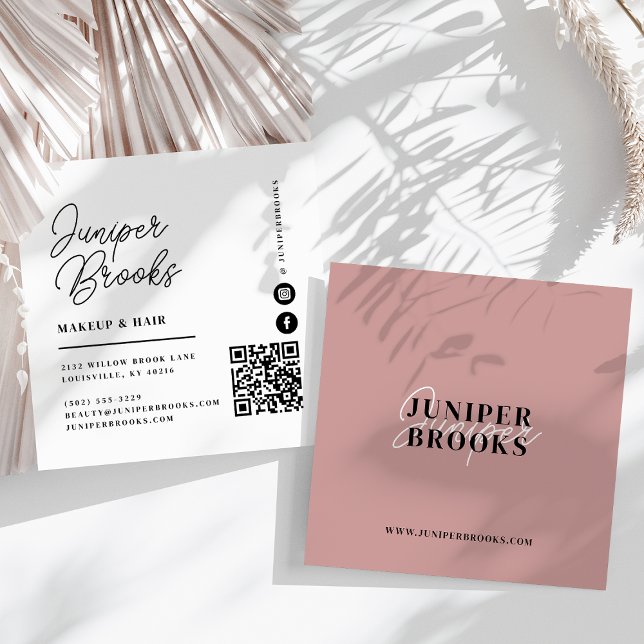 Elegant Minimalist Dusty Pink QR Code Square Business Card (Creator Uploaded)