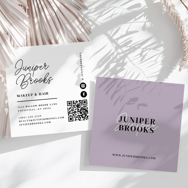 Elegant Minimalist Dusty Purple QR Code Square Business Card (Creator Uploaded)