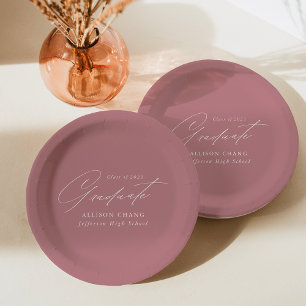 Elegant Minimalist Dusty Rose Graduation Paper Plate